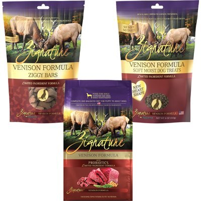 Zignature Zignature Venison Limited Ingredient Formula Dry Food, 12.5-lb bag + Ziggy Bars Biscuit Treats, 12-oz bag + Soft Dog Treats, 4-oz bag