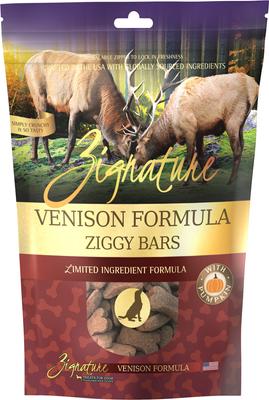 Show full view: Zignature Venison Limited Ingredient Formula Dry Food, 12.5-lb bag + Ziggy Bars Biscuit Treats, 12-oz bag + Soft Dog Treats, 4-oz bag slide 5 of 9