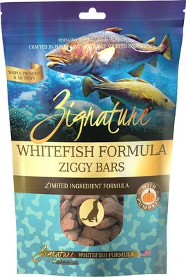 Show full view: Zignature Whitefish Limited Ingredient Formula Dry Food, 12.5-lb bag + Ziggy Bars Biscuit Treats, 12-oz bag + Soft Dog Treats, 4-oz bag slide 5 of 9