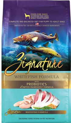 Show full view: Zignature Whitefish Limited Ingredient Formula Dry Food, 12.5-lb bag + Ziggy Bars Biscuit Treats, 12-oz bag + Soft Dog Treats, 4-oz bag slide 2 of 9