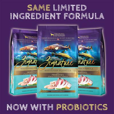Show full view: Zignature Whitefish Limited Ingredient Formula Dry Food, 12.5-lb bag + Ziggy Bars Biscuit Treats, 12-oz bag + Soft Dog Treats, 4-oz bag slide 3 of 9