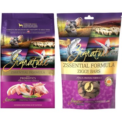 Zignature Zignature Zssential Multi-Protein Formula Dry Food, 12.5-lb bag + Ziggy Bars Biscuit Dog Treats, 12-oz bag