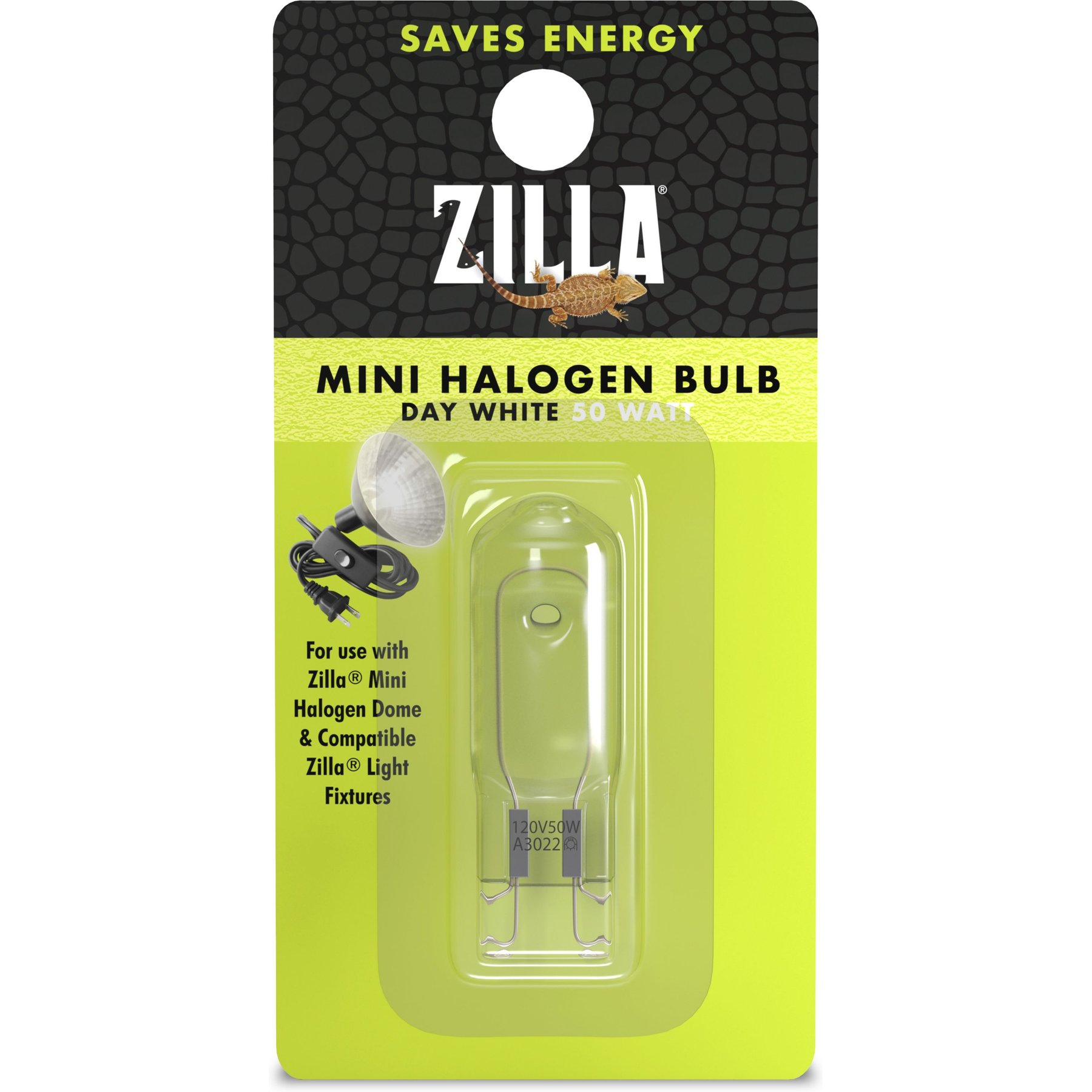 Zilla Light & Heat Mini Halogen Bulb for Reptile Terrariums, Day White, 50 Watts