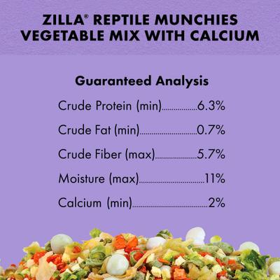 Show full view: Zilla Reptile Munchies Vegetable Mix with Calcium Lizard Food, 4-oz bag slide 6 of 8