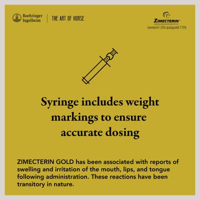 Show full view: Zimecterin Gold Ivermectin & Praziquantel Paste Horse Dewormer, 0.26-oz syringe, 1 count slide 7 of 9