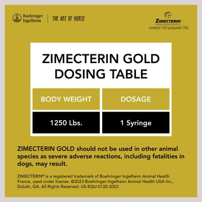 Show full view: Zimecterin Gold Ivermectin & Praziquantel Paste Horse Dewormer, 0.26-oz syringe, 1 count slide 8 of 9