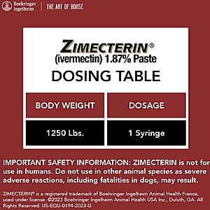 Zimecterin Ivermectin 1.87% Paste Horse Dewormer, .21-oz syringe, 1 count