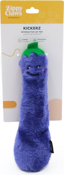 ZippyClaws Kickerz Eggplant Cat Plush Toy with Catnip, Purple