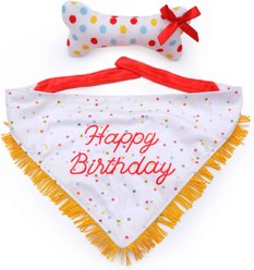 ZippyPaws Birthday Bandana & Bone Dog Plush Toy, White/Red, 2 count