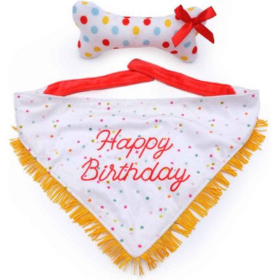 ZippyPaws ZippyPaws Birthday Bandana & Bone Dog Plush Toy, White/Red, 2 count