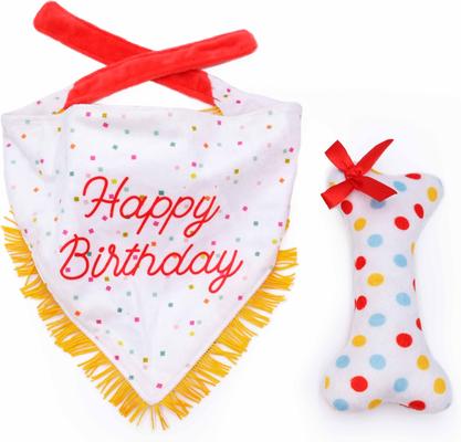 Show full view: ZippyPaws Birthday Bandana & Bone Dog Plush Toy, White/Red, 2 count slide 3 of 3