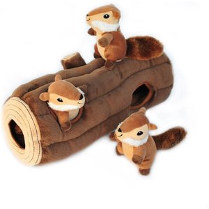 ZippyPaws Burrow Squeaky Hide & Seek Plush Dog Toy, Log & Chipmunks