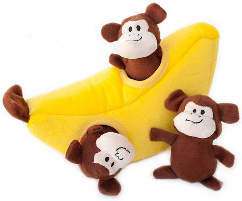 Show full view: ZippyPaws Burrow Squeaky Hide & Seek Plush Dog Toy, Monkey 'n Banana, Puzzle Set slide 2 of 5
