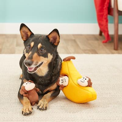 Show full view: ZippyPaws Burrow Squeaky Hide & Seek Plush Dog Toy, Monkey 'n Banana, Puzzle Set slide 3 of 5