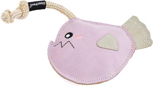 Show full view: ZippyPaws EcoZippy Suede & Rope Buddies Angler Fish Dog Plush Toy, Pink slide 3 of 5