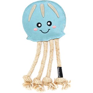 ZippyPaws EcoZippy Suede & Rope Buddies Jellyfish Dog Plush Toy, Blue