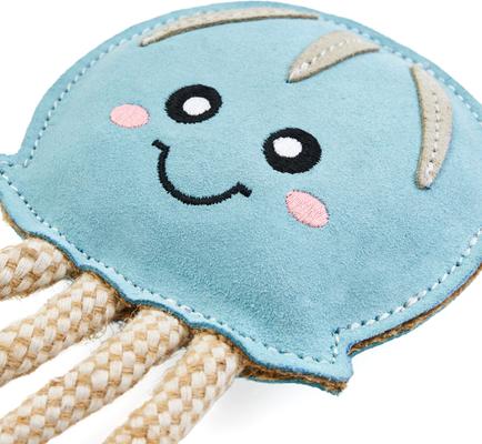 Show full view: ZippyPaws EcoZippy Suede & Rope Buddies Jellyfish Dog Plush Toy, Blue slide 5 of 6