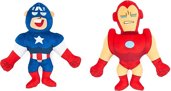 Show full view: ZippyPaws Marvel Captain America & Iron Man Dog Plush Toy, Red/Blue, 2 count slide 1 of 6