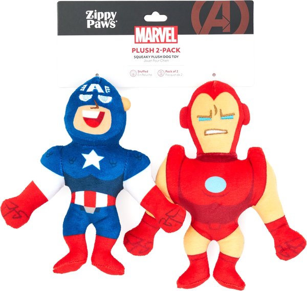 Show full view: ZippyPaws Marvel Captain America & Iron Man Dog Plush Toy, Red/Blue, 2 count slide 6 of 6