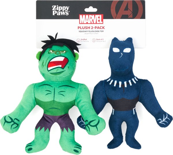 Show full view: ZippyPaws Marvel Hulk & Black Panther Dog Plush Toy, Green/Blue, 2 count slide 6 of 6