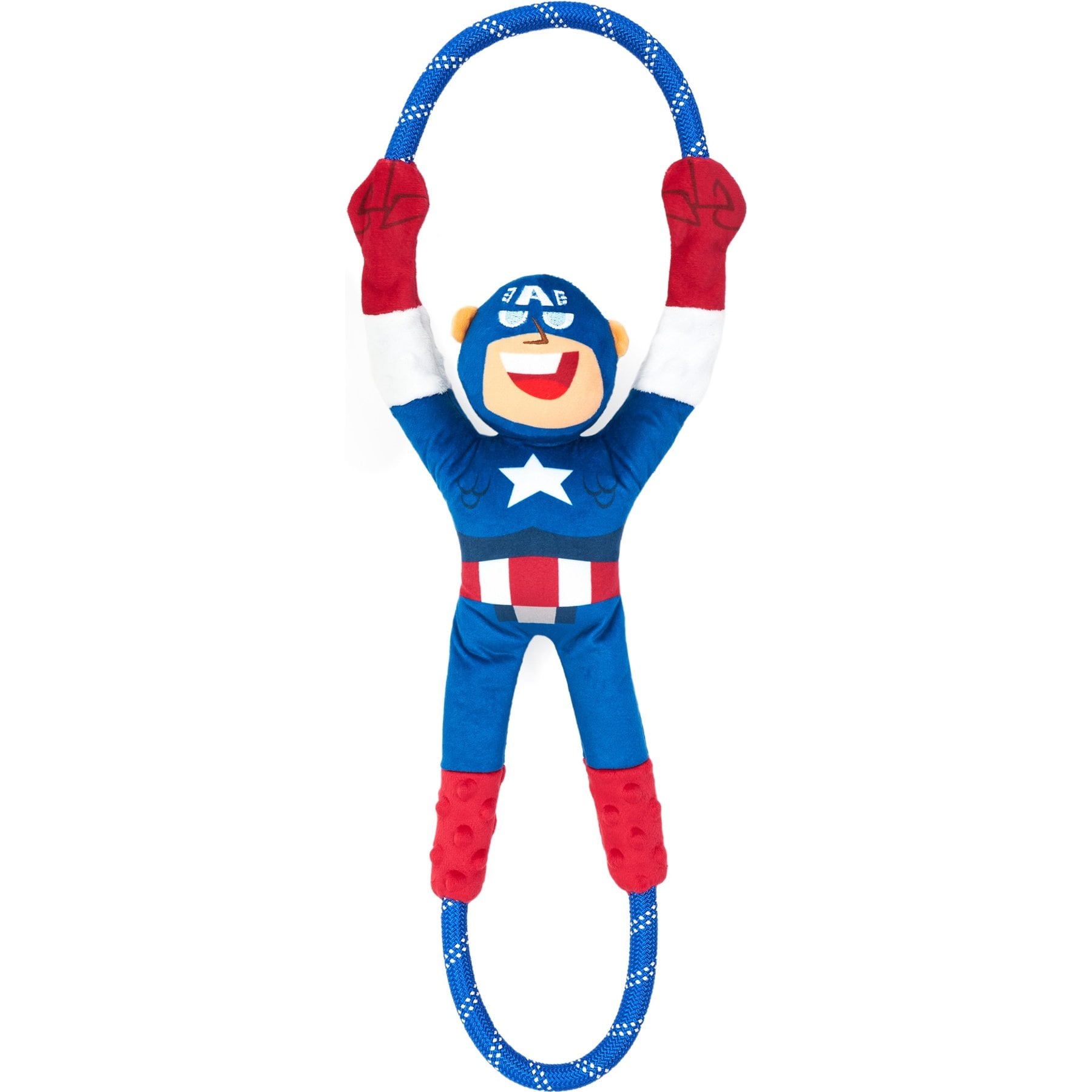 ZippyPaws Marvel RopeTugz Captain America Dog Plush Toy, Blue