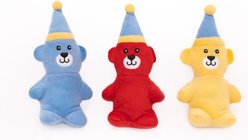 ZippyPaws Miniz Birthday Bears Dog Plush Toy, Blue/Red/Yellow, 3 count