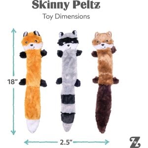 ZippyPaws Skinny Peltz No Stuffing Squeaky Plush Dog Toys, 3-pack, Large