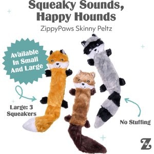 ZippyPaws Skinny Peltz No Stuffing Squeaky Plush Dog Toys, 3-pack, Large