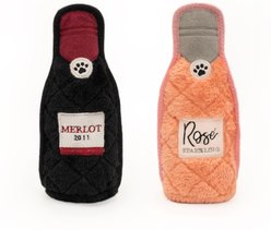 ZippyPaws Z-Stitch Happy Hour Crusherz Merlot & Rose Dog Plush Toy, Black/Pink, 2 count
