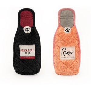 ZippyPaws Z-Stitch Happy Hour Crusherz Merlot & Rose Dog Plush Toy, Black/Pink, 2 count