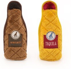 ZippyPaws Z-Stitch Happy Hour Crusherz Whiskey & Tequila Dog Plush Toy, Brown/Yellow, 2 count