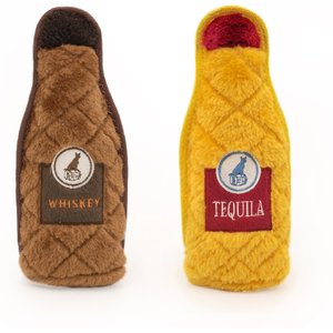 ZippyPaws Z-Stitch Happy Hour Crusherz Whiskey & Tequila Dog Plush Toy, Brown/Yellow, 2 count