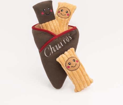 Show full view: ZippyPaws Zippy Burrow Churro Dog Plush Toy, Brown slide 4 of 5
