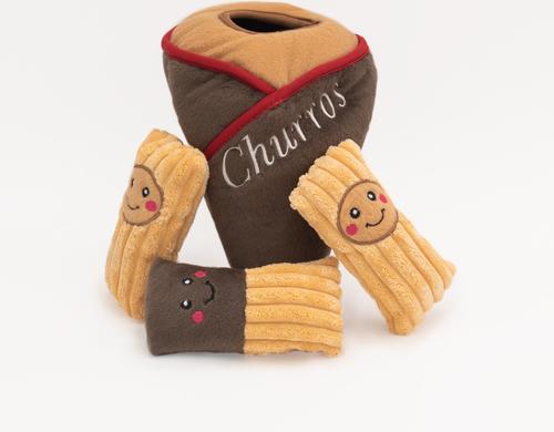 Show full view: ZippyPaws Zippy Burrow Churro Dog Plush Toy, Brown slide 3 of 5