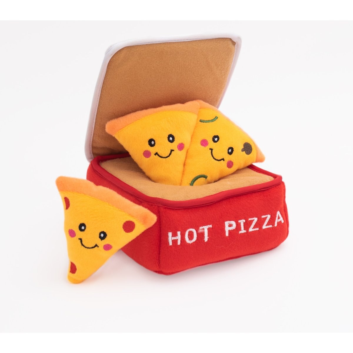 ZippyPaws Zippy Burrow Pizza Box Dog Plush Toy, Red
