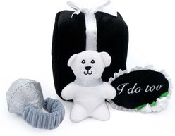 ZippyPaws Zippy Burrow Wedding Ring Box Dog Plush Toy, White/Black