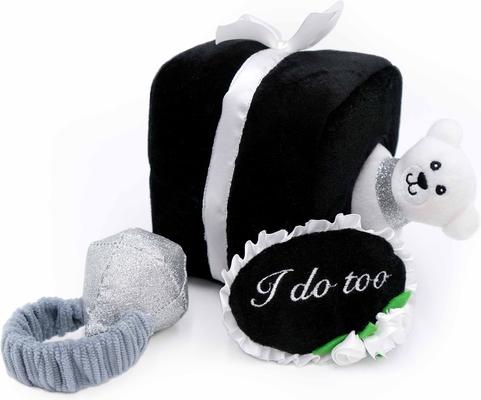Show full view: ZippyPaws Zippy Burrow Wedding Ring Box Dog Plush Toy, White/Black slide 3 of 4