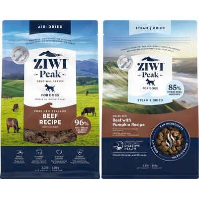 ZIWI ZIWI Peak Beef Grain-Free Air-Dried Dog Food, 35.2-oz bag + Beef with Pumpkin Recipe Steam & Dried Dog Food, 28.8-oz bag