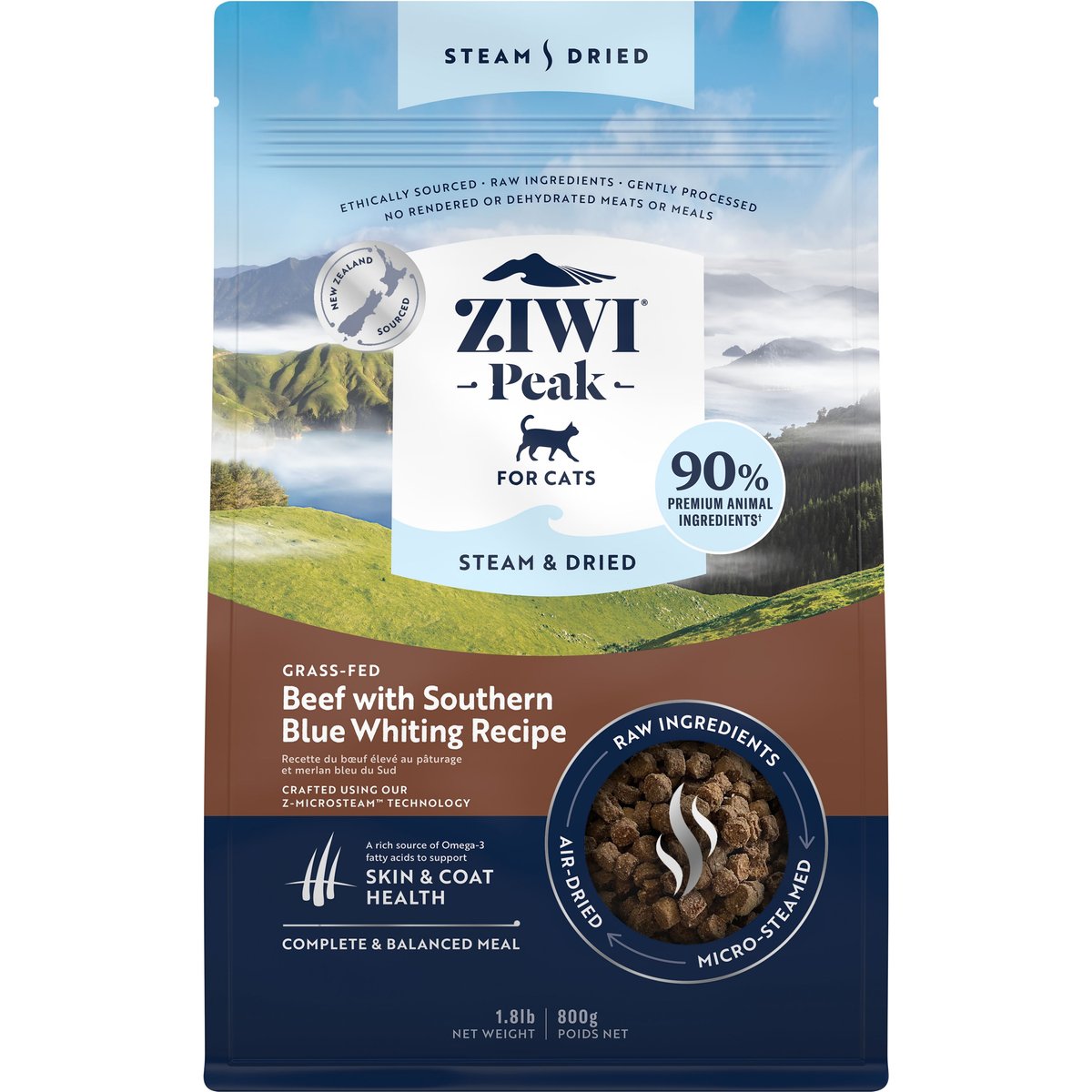 ZIWI Peak Beef with Southern Blue Whiting Recipe Steam & Dried Cat Food, 28.8-oz bag