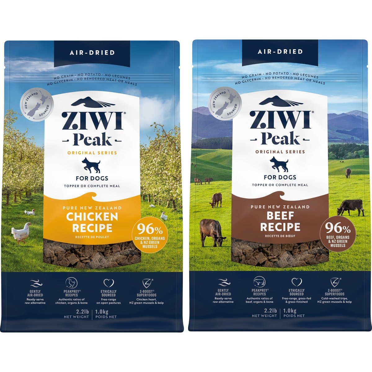 ZIWI Peak Chicken Grain-Free Air-Dried Dog Food, 35.2-oz bag + Beef Grain-Free Air-Dried Dog Food, 35.2-oz bag