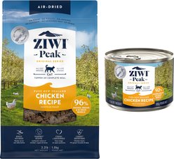 ZIWI Peak Chicken Recipe Air-Dried Cat Food, 35.2-oz bag + Chicken Recipe Canned Cat Food, 6.5-oz, case of 12 slide 1 of 9