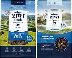 ZIWI Peak Lamb Grain-Free Air-Dried Dog Food, 35.2-oz bag + Lamb with Green Vegetables Recipe Steam & Dried Dog Food, 28.8-oz bag