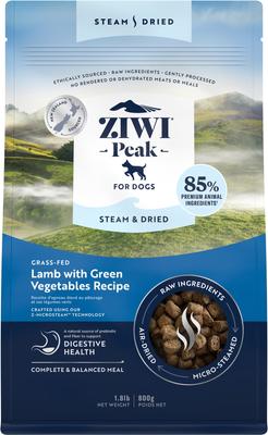 Show full view: ZIWI Peak Mackerel & Lamb Grain-Free Air-Dried Dog Food, 35.2-oz bag + Lamb with Green Vegetables Recipe Steam & Dried Dog Food, 28.8-oz bag slide 6 of 9