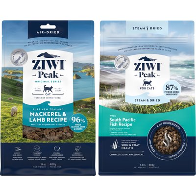 ZIWI ZIWI Peak Mackerel & Lamb Recipe Air-Dried Cat Food, 14-oz bag + Wild South Pacific Fish Recipe Steam & Dried Cat Food, 28.8-oz bag