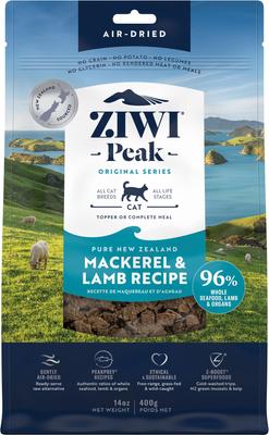 Show full view: ZIWI Peak Mackerel & Lamb Recipe Air-Dried Cat Food, 14-oz bag + Wild South Pacific Fish Recipe Steam & Dried Cat Food, 28.8-oz bag slide 2 of 9