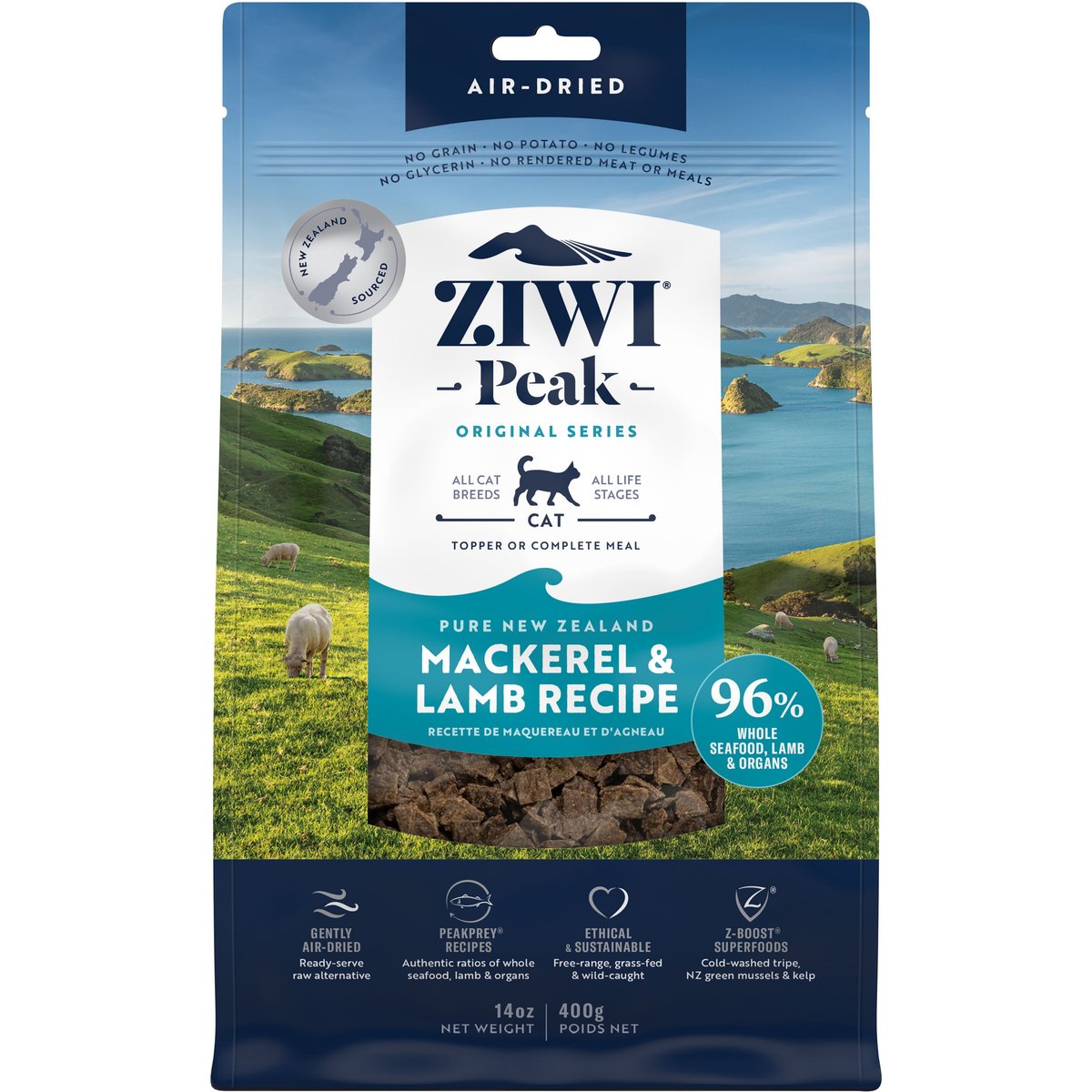 ZIWI Peak Mackerel & Lamb Recipe Air-Dried Cat Food, 14-oz bag