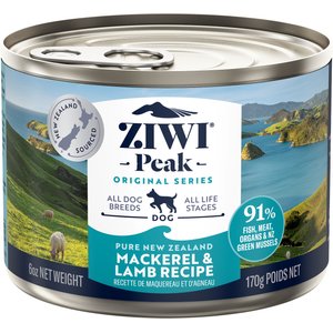 ZIWI Peak Mackerel & Lamb Recipe Canned Dog Food, 6-oz can, case of 12