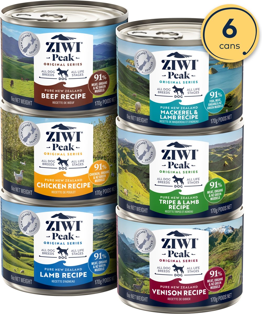 ZIWI Peak Beef, Chicken, Lamb, Mackerel & Lamb, Mackerel, Venison Variety Pack Grain-Free Canned Cat Food, 3-oz can, case of 6