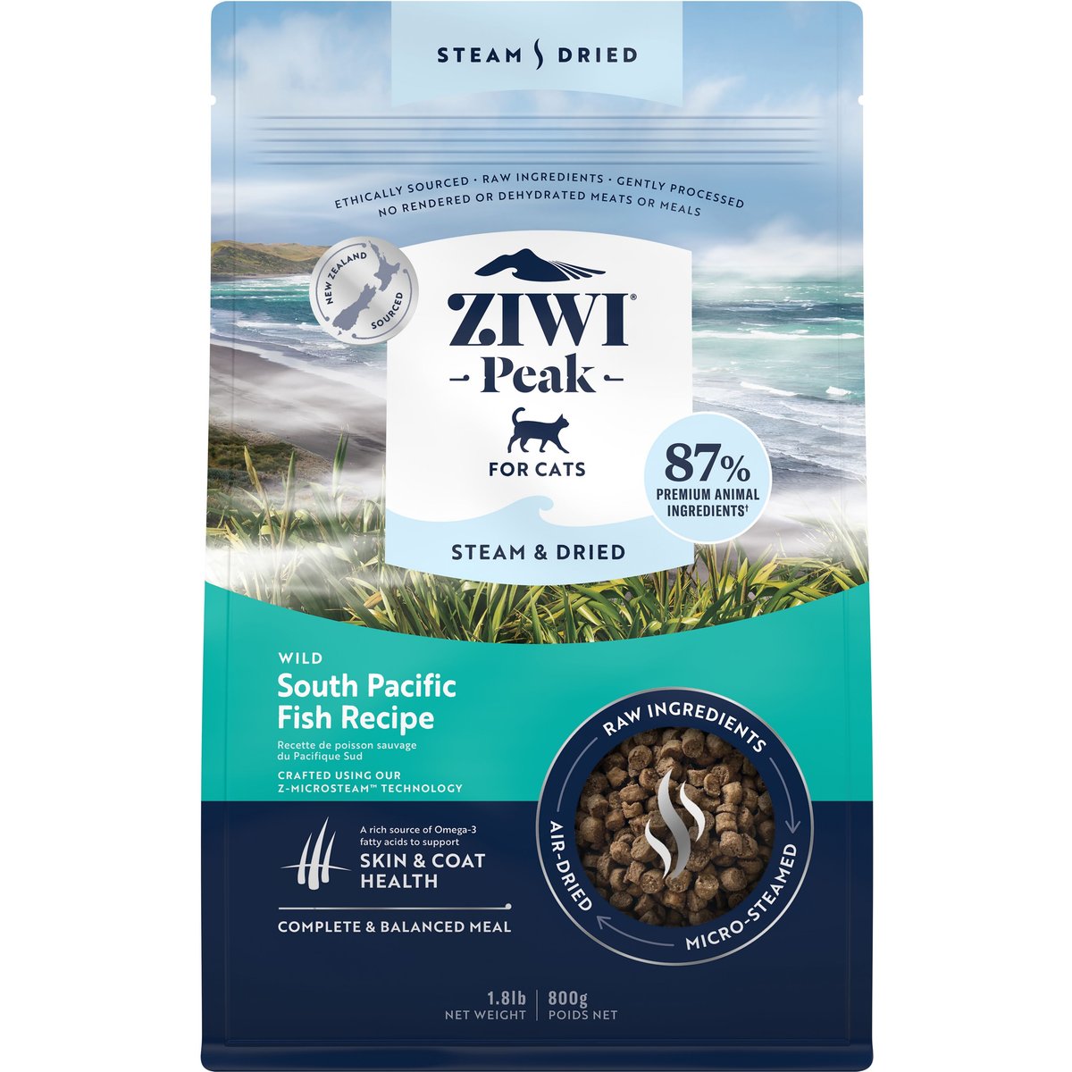 ZIWI Peak Wild South Pacific Fish Recipe Steam & Dried Cat Food, 28.8-oz bag