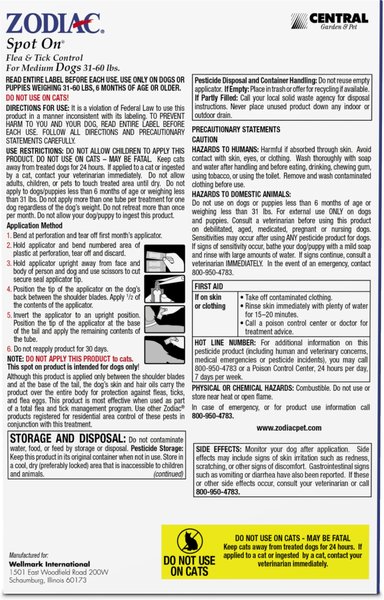 Show full view: Zodiac Flea & Tick Spot Treatment for Dogs, 31-60 lbs, 4 Doses (4-mos. supply) slide 2 of 4